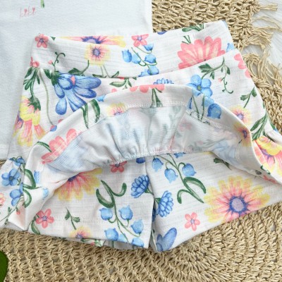 Verão 2027 Conj. Blusa Branca e Shorts saia floral 